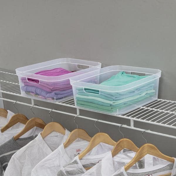 Tribello Modern Organizers And Storage Bin Clear Plastic Shelf Organizer Bins - Ideal for Under Sink Organization - Made In USA (Large - 15” X 12” X 5”)