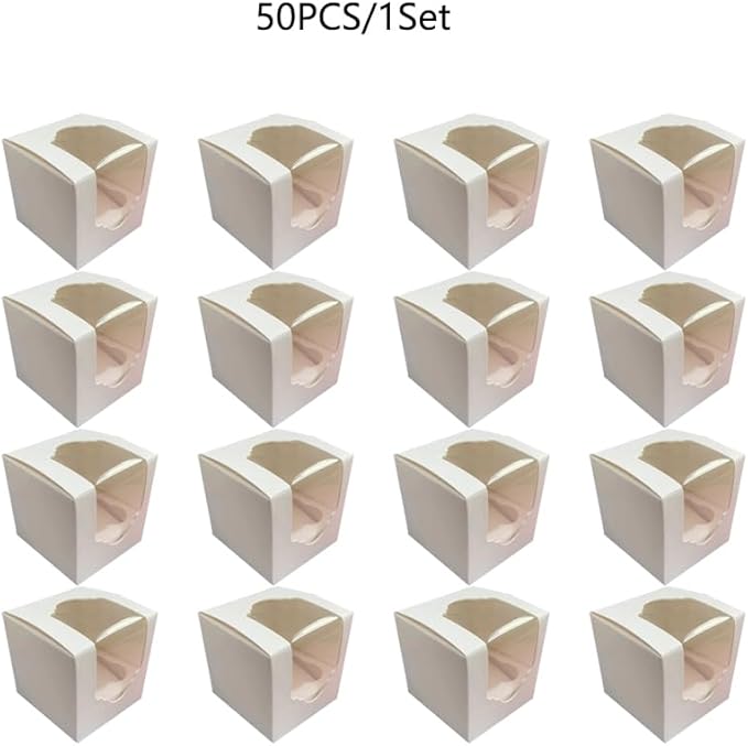 JIYIXhylera 50PCS 2.5 × 2.5 × 2.5 inch mini Cake Boxes with Window Bakery Boxes Pastry Boxes for Cake, Pastries Chocolates Cupcakes (White)