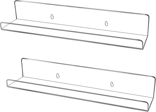 evron Acrylic Floating Shelves – 2-Pack Clear Wall Shelf for Bathroom, Bedroom, or Kitchen – Easy Installation with Adhesive (No-Drill) or Screws (Drill Required) – 13.8" Modern Rack (Clear 2 Pack)