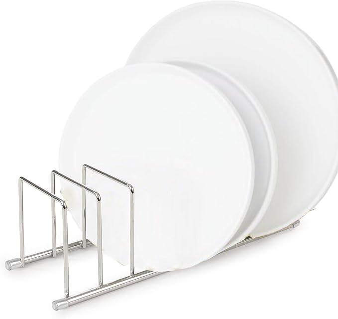 FitWell Kitchen Bakeware Organizer,Plate Racks,Rack for Plastic Lids,Cutting Boards,Cookie Sheets,Pots & Pans Holder,Compact Kitchen Storage,Cabinet Organizer (Chrome)