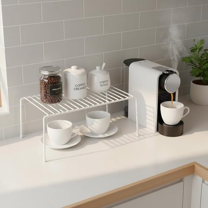 4-Pack Medium (14.8x8.5inch) Kitchen Organizer Rack, Kitchen Shelves for Spice Organization for Cabinet, Pantry Organizers and Storage, Spice Rack, Desk Organizer, White