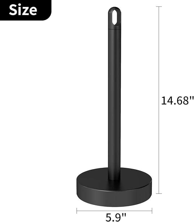 Black Paper Towel Holder Countertop, Freestanding Paper Towel Holders with Weighted Base, Stand Up Papertowel Holder for Kitchen Counter Top
