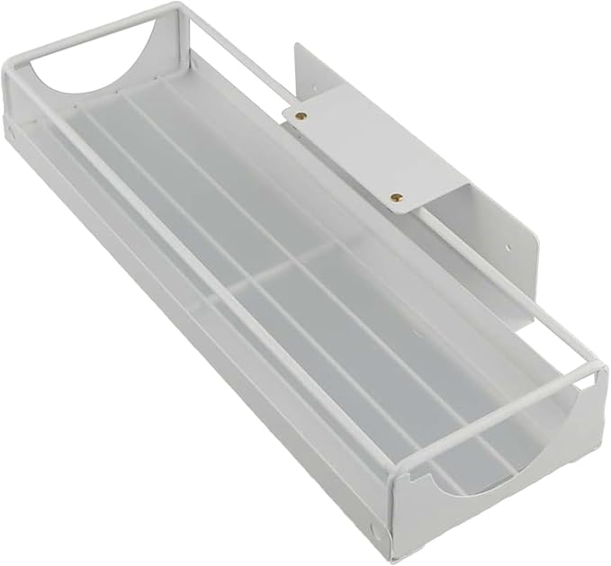 Expandable Under Sink Storage Rack for Countertop Cabinet, Stainless Steel Sliding Organizer with Retractable Rails, Adjustable Kitchen Bathroom Shelf, White