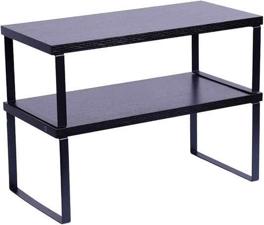 Sben Cabinet Organizer Shelf, Set of 2 Kitchen Counter Shelves, Kitchen Storage, Spice Rack, Stackable, Expandable, Metal and Engineered Wood, Ink Black and Charcoal Black