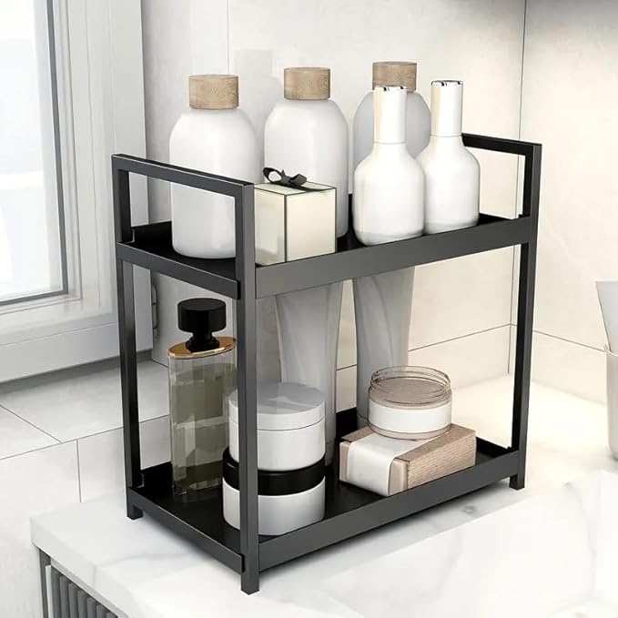 Bathroom Counter Organizer, Bathroom Organizers and Storage Countertop, 2 Tier Black Counter Shelf for Vanity Tables, Dresser, Makeup