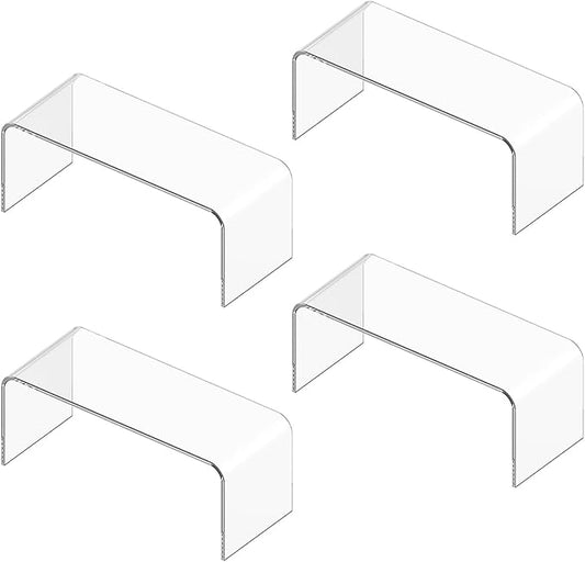 4 Pack Large Acrylic Risers Display Stands, 5mm Thick Display Risers, Shelf Risers for Books, Toys, Cupcakes, Figures (11.8 x 4.72 x 3.93 inches)