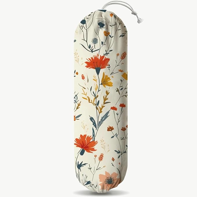 Aesthetic Floral Bag Holder, Wall Mount Plastic Bags Storage Container Dispensers, Kitchen Essentials, Kitchen Housewarming Gifts for Women Family Friends Grandma Mom