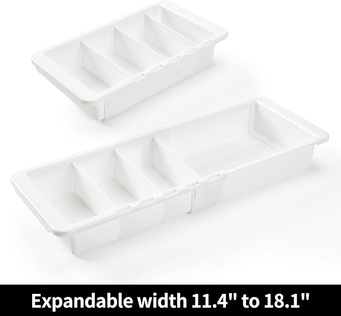 Plastic Drawers Organizer for Office Bathroom Bedroom Kitchen Desk - 1 Layers More White Storage Tray - Expandable 11.4-18.1 Inches