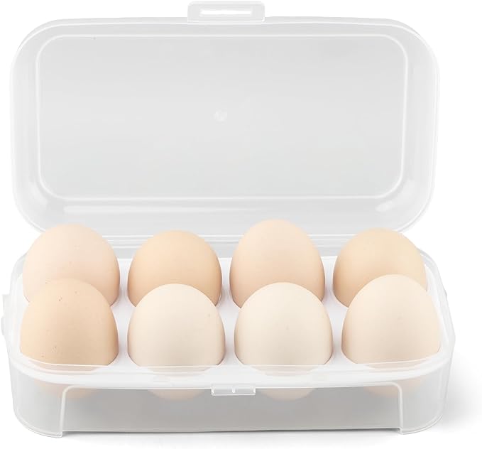JIANWEI Egg Holder Camping, Shockproof 8 Grid Egg Container Clear Portable Egg Tray with Lid Plastic Egg Carrier for Refrigerator, Egg Storage Case for Camping Picnic Travel(White)