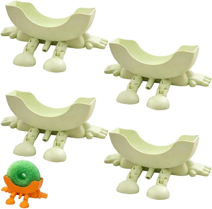 Fun Sponge Stand, 3D Printed Sink Draining Sponge Holder, Cute Sitting Kitchen Caddy Gadgets with Hanging Legs, Countertop Organizer for Sink Edge & Counter Decor, For Daily Cleaning(Green*4)