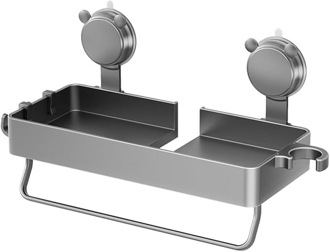 Shower Holder for Soap and Bath Essentials, Suction Cup Wall-Mounted Organizer with Ventilated Design, 30x12.5x4.5cm Plastic Storage Tray for Bathroom or Kitchen Use, Grey