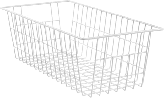 blitzlabs Wire Storage Basket Freezer Organizer Bins Food Storage Metal Baskets with Handles Pantry Organizer for Kitchen Freezer Cabinets Closet Bedroom Bathroom,Set of 4,White
