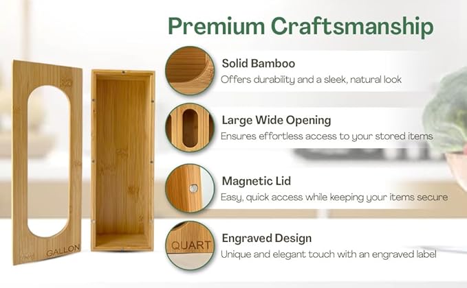 5PCS Bamboo Storage Bag Organizer Set, Multi-Use Baggie Organizers for Gallon, Quart, Sandwich, Snack Food Bags, Tea Bag, Silverware, Ideal for Kitchen, Office, Makeup, Bathroom, Utensil, Junk Drawer