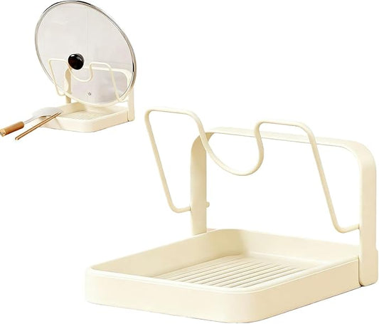 Kitchen Pot Lid Storage Rack, Pot Lid Holder With Tray,304 Stainless Steel Pots Lids Holder While Cooking, Multifunctional Kitchen Pots Cover Organizer for Countertop