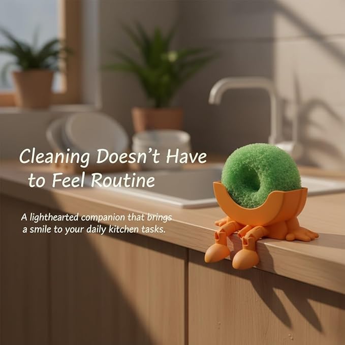 Fun Sponge Stand, 3D Printed Sink Draining Sponge Holder, Cute Sitting Kitchen Caddy Gadgets with Hanging Legs, Countertop Organizer for Sink Edge & Counter Decor, For Daily Cleaning(4pcs)