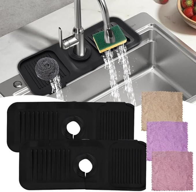 14.6 in Silicone Faucet Splash, Kitchen Sink Splash Guard, Faucet Splash Guard, Silicone Faucets Mat for Kitchen Bathroom (Black 14.6 * 5.5 * 0.7in)