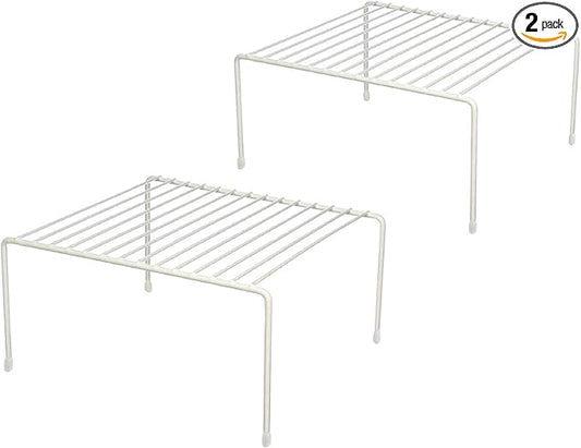 Greenbrier Kitchen Cabinet Shelf Storage Organizer Rack, Set of 2 - White, Steel Wire Rack, Space Efficient, Easy to Clean, 10'L x 6'H x 7'D