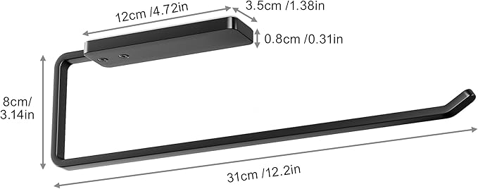 Paper Towel Holder Under Cabinet - Wall Mounted Paper Towel Holder No Drilling, Adhesive Under Cabinet Roll Holder, Black Kitchen Towel Holder, 31 x 8 x 3.5 cm, Aluminum, Black