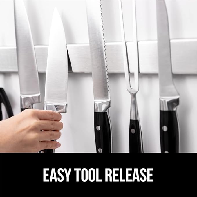 GORILLA GRIP Stainless Steel Magnetic Knife Holder for Wall, 14 in, Magnet Bar for Knives, Tools, Supplies, Heavy Duty Metal Strip Holds Up to 6 lbs, Kitchen Organizer, Non-Adhesive, Drilling Required