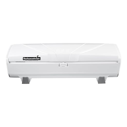Restaurantware-Chef 101 Food Wrap Dispenser with Cutter, 1 Refillable Cling Wrap Dispenser - Fits 12â€ to 18â€ x 2000â€™ Rolls, Press Down and Cut, White Plastic Aluminum Foil, Sharp Blade