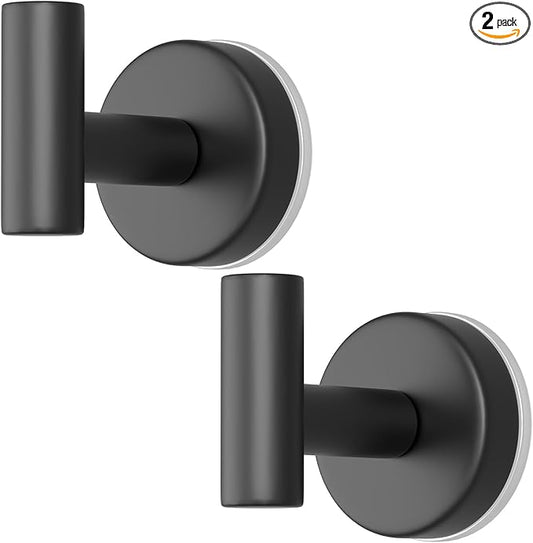 VINHOLD Suction Cup Hooks for Shower, Stainless Steel Towel Hooks for Bathroom Wall, Glass Door, Kitchen, Mirror, Tile, Shower Hooks for Hanging Towels, Robes, Bath Balls (2 Pack，Black)