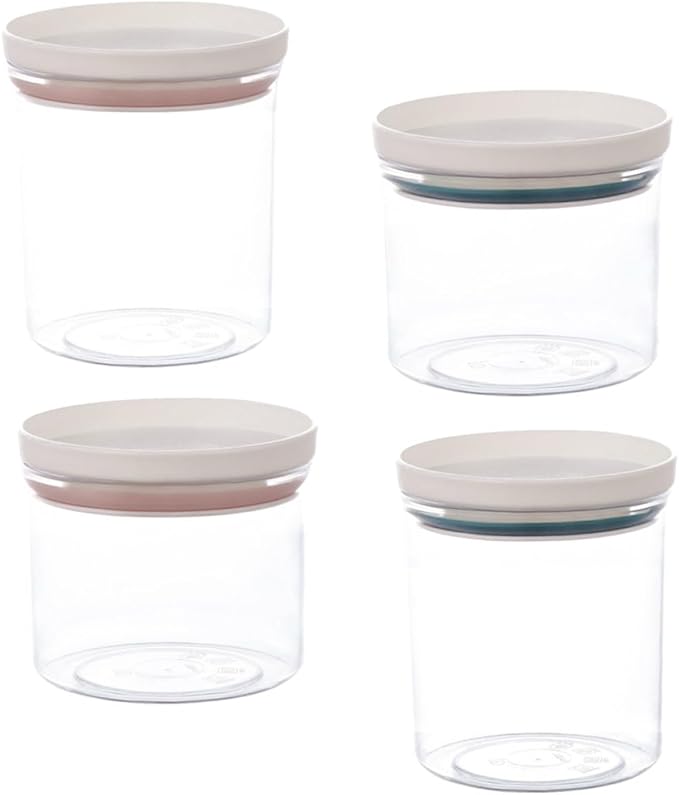 4pcs Plastic Storage Jars with Airtight Lids for Kitchen Pantry Food Containers for Cereal Nuts and Condiments Sealed Canisters in Blue and Pink