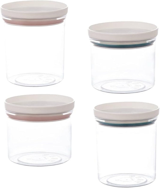 4pcs Plastic Storage Jars with Airtight Lids for Kitchen Pantry Food Containers for Cereal Nuts and Condiments Sealed Canisters in Blue and Pink