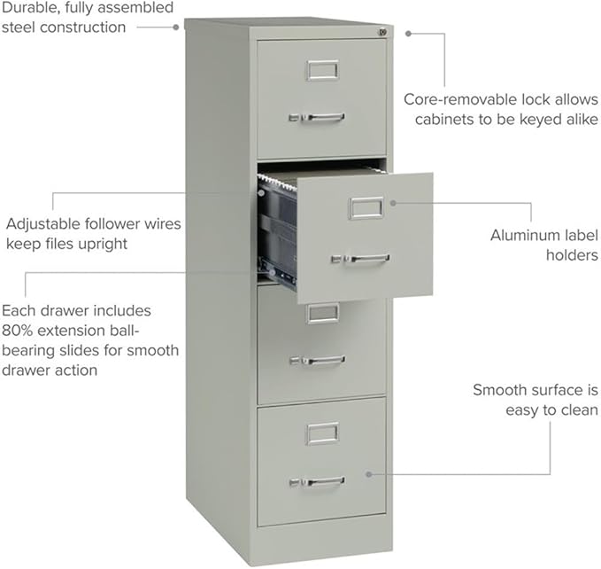 Pemberly Row Set of 3 4-Drawer Letter Width Vertical File Cabinet in Light Gray