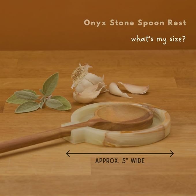 Spoon Rest for Stovetop, Large Onyx Stone Spoon Holder for Kitchen Counter, Heat-Resistant Cooking Spoon Rest, Kitchen Decor, Kitchen Essentials, 5" Wide, Natural Beige, Varying Patterns