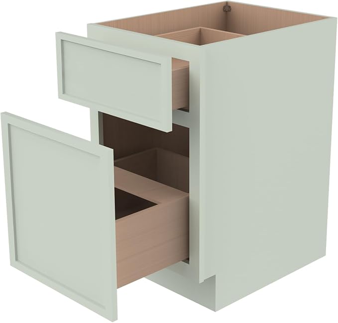 2-in-1 Pull-Out Trash Can Cabinet Solid Wood Frame Freestanding Dual Bin Storage & Organizer Drawer Soft-Close,Shaker & Newtown Style for Kitchen (NT-Jade Green, 18" W x 24" D x 34.5" H)