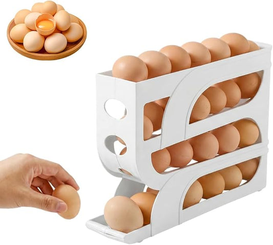 Egg Holder for Fridge, 2026 Rolling Egg Container for Refrigerator, Egg Dispenser for Refrigerator, Countertop, Kitchen, Space-Saving Kitchen Tool, Holds 30 Egg (White)