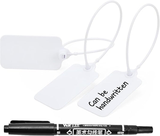 50pcs Luggage Tags Plastic Seals Shipping Label Logistics Sign Tie Bag Tag, Sealing Storage Multi Purpose Name ID Tag with Marker for Suitcases, Backpack, Schoolbag, Car Key (White)