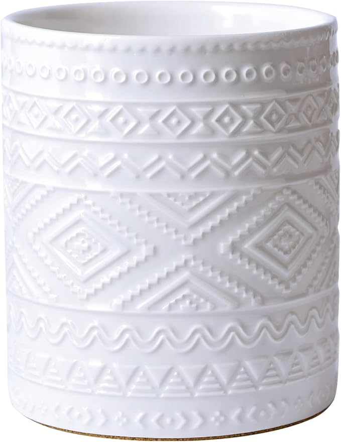 Yundu White Porcelain Kitchen Utensil Holder for Countertop, Utensil Crock for Home Décor
