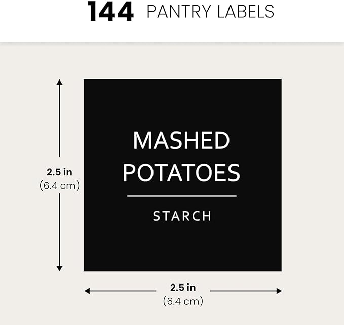 Talented Kitchen 144 Minimalist Pantry Labels – Preprinted White All-Caps on Matte Black Vinyl Stickers, Water-Resistant Adhesive Labels for Kitchen, Jars, Containers, Spices & Pantry Organization