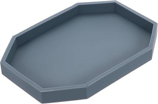 uxcell Bathroom Vanity Tray, 7.9" x 6" Octagon Silicone Soap Dispenser Trays, Shatterproof Kitchen Sink Organizer for Soaps Keys Candle Trinket, Gray