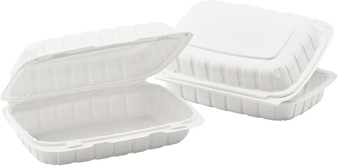 KARAT EARTH Clamshell Take Out Food Containers [9"x6" - 250 ct] To Go Containers | Microwavable, Freezer Safe, Soak-Resistant, Durable, Stackable | Vented for Hot/Cold Foods, White