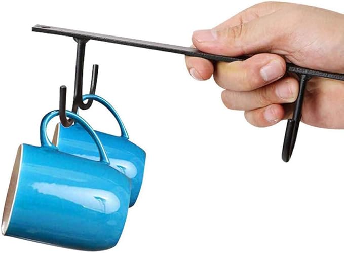 2 Set Under Cabinet Coffee Mug Holder Rack with Hooks Space-Saving Iron Cup Organizer for Kitchen Storage Draining Design for Clean Glass Cup Hanging and Multi-Purpose Use