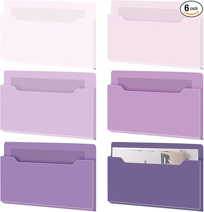 Fuutreo 6 Pcs Magnetic Wall File Organizer Magnetic Wall File Holder Refrigerator Magazine Holder for Mail Letters Paper(Violet Color,8.3 x 13.8 Inch)