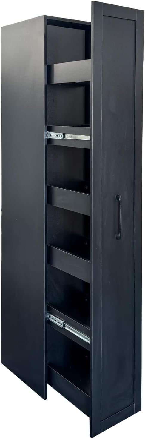 6 Tier Slim Rolling Storage Cart - Kitchen & Pantry Organizer, Narrow Storage Cabinet with Handle & Wheels, Spice Pull-Out Rack Next to Fridge Storage Shelf (Black Storage Cart)