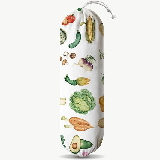 Vegetables Plastic Bag Holder, Grocery Bags Storage Holders, Reusable Shopping Bags Holder Dispenser for Kitchens, Farmhouse Kitchen Decor Gifts for Women, Kitchen Pattern Garbage Bag 47