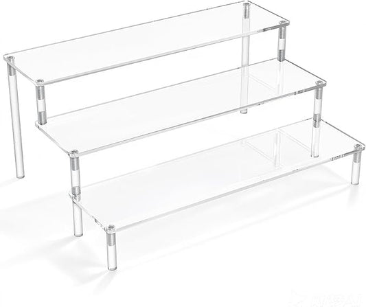 Acrylic Display Risers,Clear Display Risers Stand Small Mini Shelf 3 Tiered Cupcake Stand for Food Desserts Stand Shelves for Party Perfume Organizer Toys Figures Collections Cosmetic Products Tabletop Use