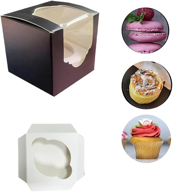 Generic 50PCS 2.5 × 2.5 × 2.5 inch mini Cake Boxes with Window Bakery Boxes Pastry Boxes for Cake, Pastries Chocolates Cupcakes (Black), 2.5CDGH