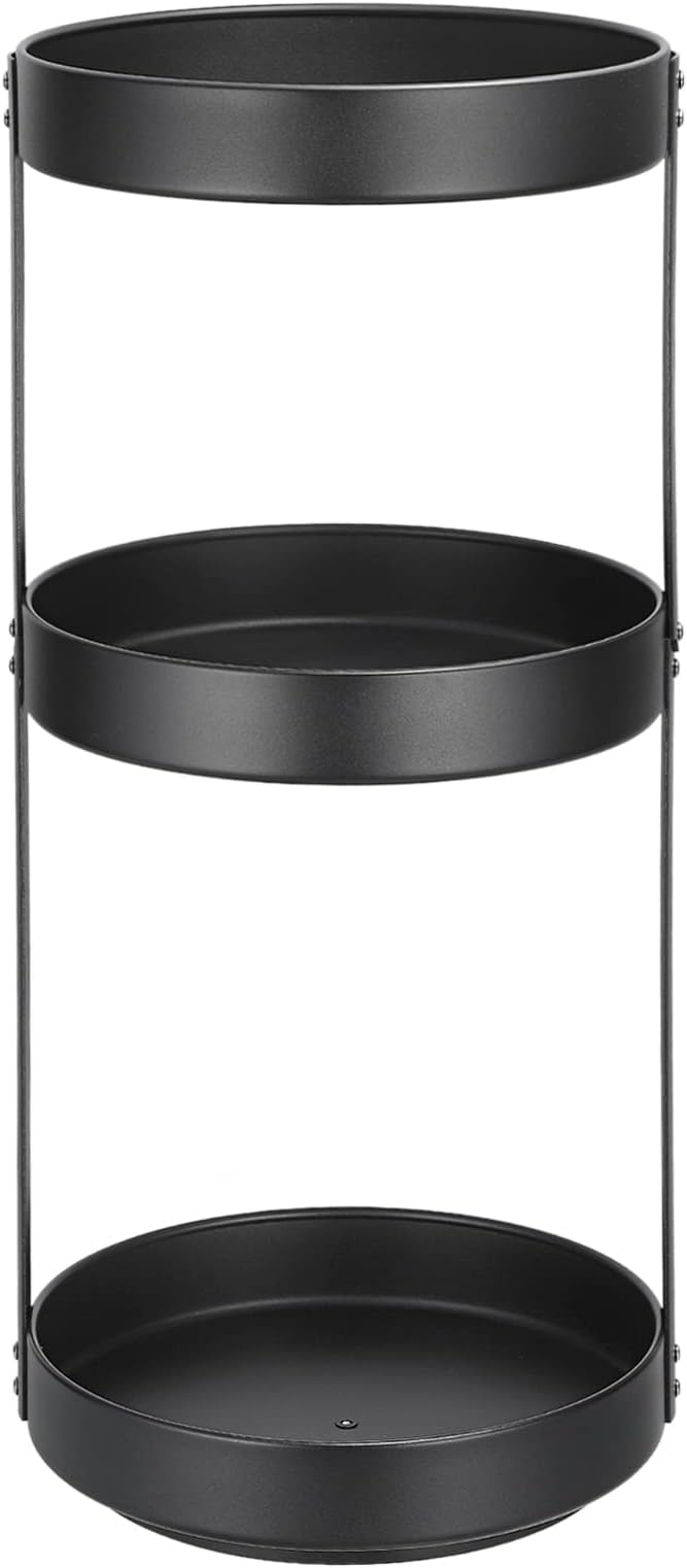 uxcell 3 Tier Lazy Susan Turntable, 10inch Metal Spice Rack Organizer for Kitchen Countertop Vertical Storage Rack Self Black