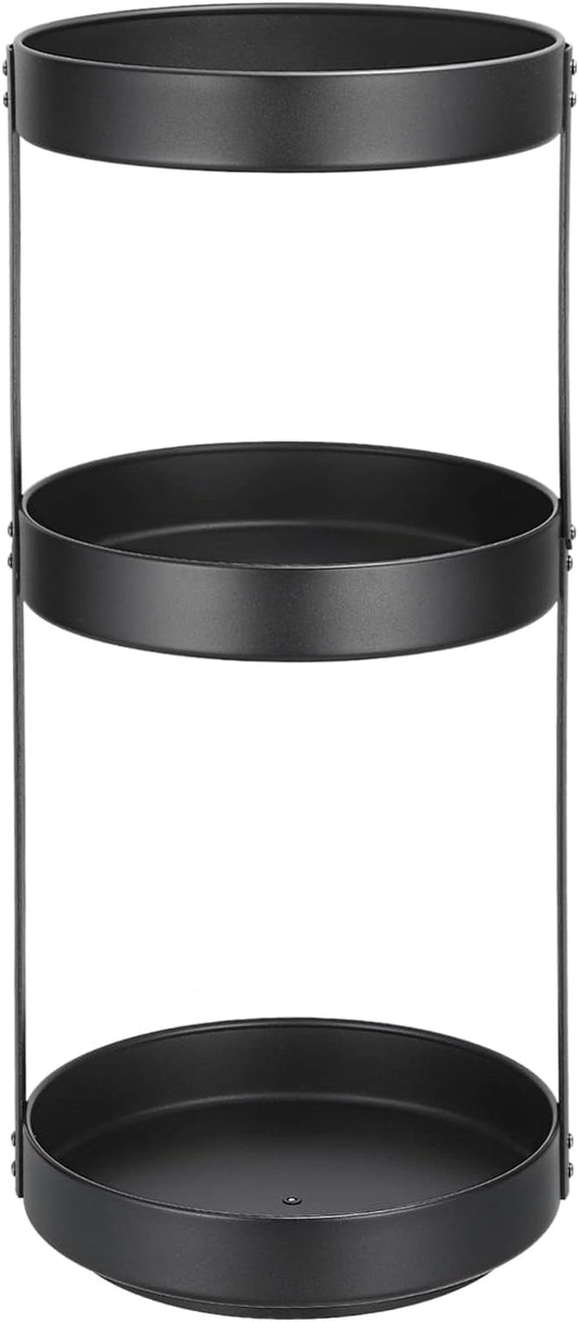 uxcell 3 Tier Lazy Susan Turntable, 10inch Metal Spice Rack Organizer for Kitchen Countertop Vertical Storage Rack Self Black
