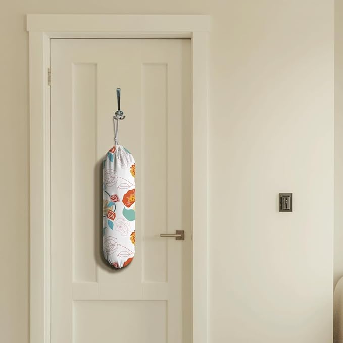 Floral Grocery Bag Holder, Garbage Shopping Trash Bags Carrier Organizer, Reusable Fabric Plastic Bag Holder, Kitchen Housewarming Gifts for Women Family Friends Grandma Mom