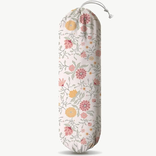 Pink Floral Plastic Bag Holder, Reusable Garbage Shopping Grocery Bags Organizer, Trash Bags Storage Dispenser, Kitchen Housewarming Gifts for Women Family Friends Grandma Mom