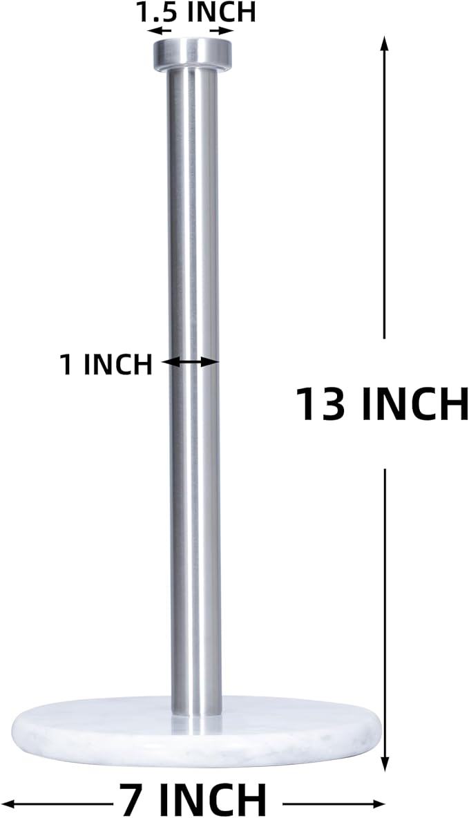 Paper Towel Holder with Marble Base - 13" x 7" Upright Paper Roll Dispenser with Heavy Non-Slip Base for Easy One-Handed Tear - for Countertops, Cabinets, and Bathrooms
