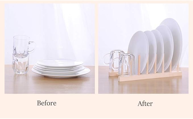 7 Slot Wooden Dish Rack Plates Holder Kitchen Storage Cabinet Organizer for Dish Keep Dry (Natural, 2Pack)