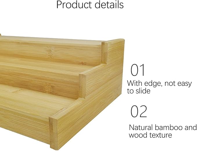 3-Tier Non-Expandable Bamboo Spice Rack Step Shelf Cabinet Organizer
