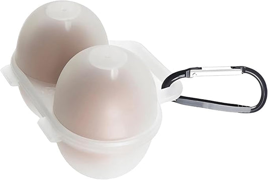 Portable 2‑Egg Holder with Carabiner, PP Plastic Travel Egg Carrier for Camping & Hiking, White, 1 Pack